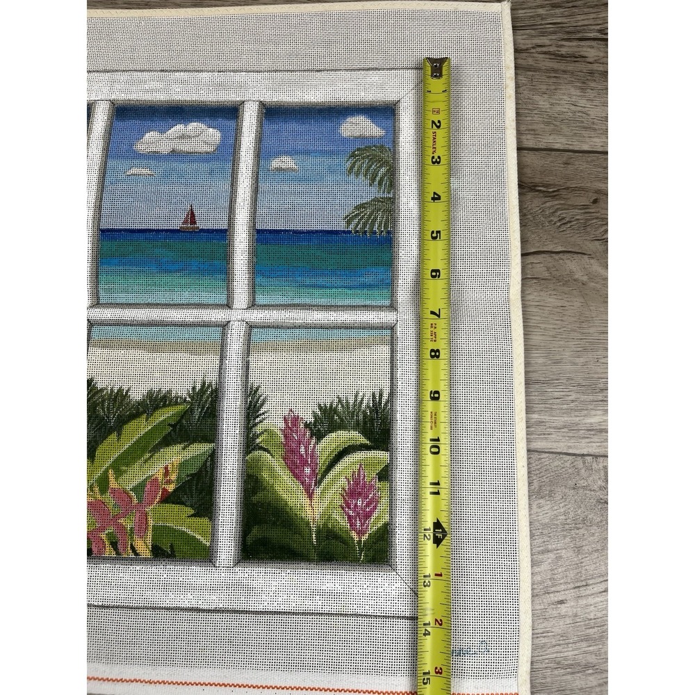 Suzanne Handpainted HP Needlepoint Canvas - Tropical Beach Window View - Picture 6 of 10
